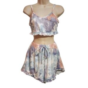 Shein Tie Dye Pajama Short Set Blue Purple Small